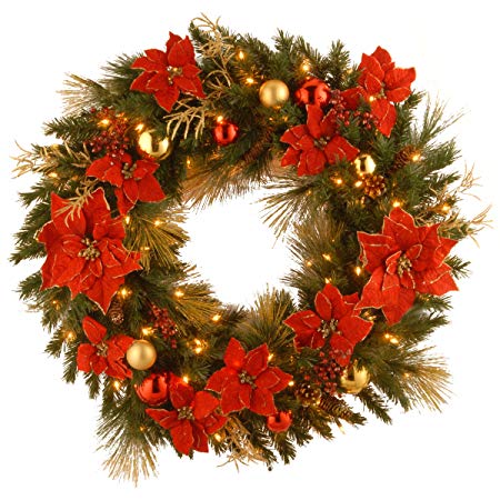 National Tree 36 Inch Decorative Collection Home Spun Wreath with 100 Clear Lights (DC13-111L-36W)