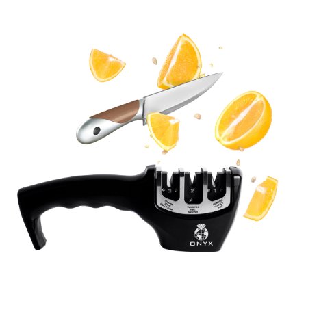 Knife Sharpener By Onyx Best 3 Stage Professional Knife Sharpening System-For Ceramic Steel Blunt Knives-Sharpens Blades-Safe and Practical-Easy As 1-2-3