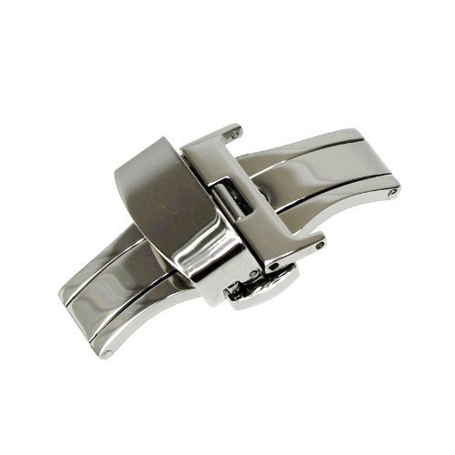 Ritche 20mm Stainless Steel Push Button Butterfly Deployment Clasp For Leather Watch band Strap Silver