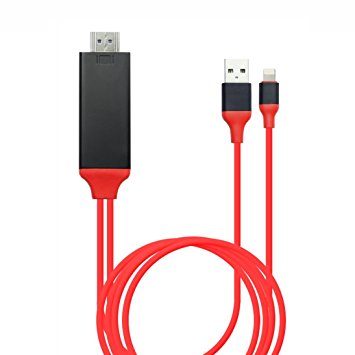 Kimwing Upgrade Lightning Digital AV Adapter for iPhone/iPad/iPod, No Need Personal Hotspot, Wi-Fi, Setup - Red