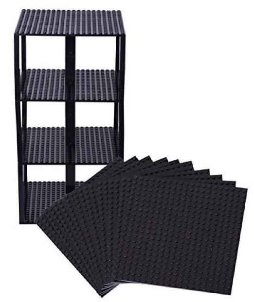 Premium Black Stackable Base Plates - 10 Pack 6" x 6" Baseplate Bundle with 80 Black Bonus Building Bricks (LEGO Compatible) - Tower Construction