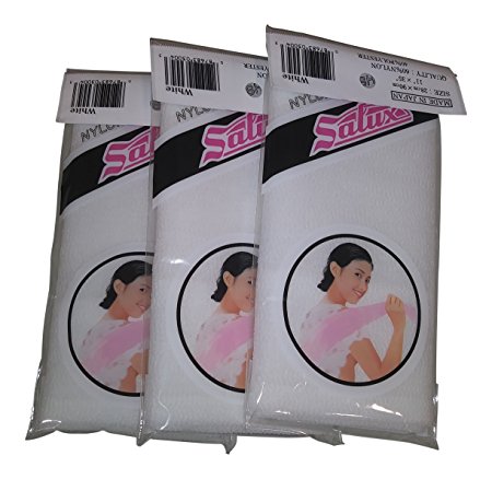 Salux Nylon Japanese Beauty Skin Bath Wash Cloth/Towel - White3PACK