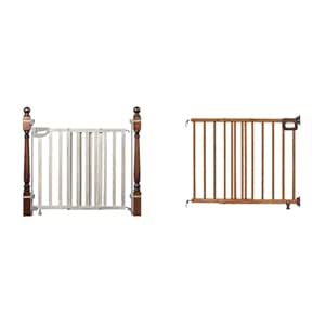 Summer Wood Banister and Stair Safety Baby Gate, Birch Stain with Gray Accents – 33” Tall & Deluxe Stairway Simple to Secure Safety Pet and Baby Gate,30'-48' Wide,32' Tall