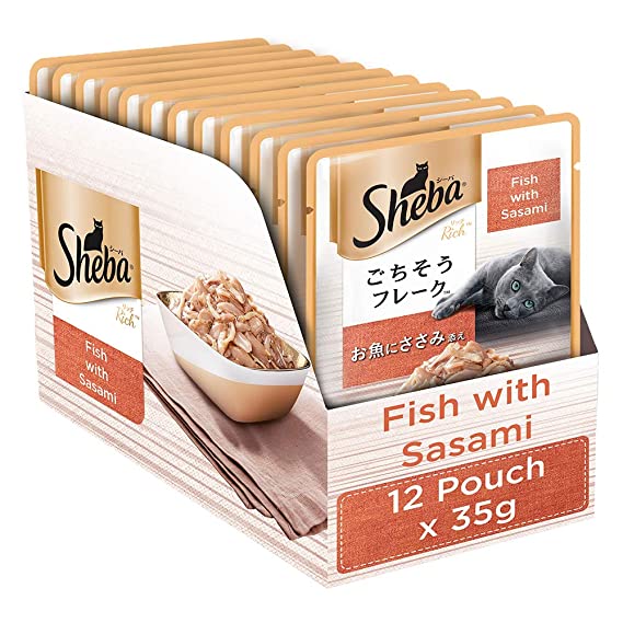 Sheba Rich Premium Wet Cat Food, Fish with Sasami, 12 Pouches (12 x 35g)