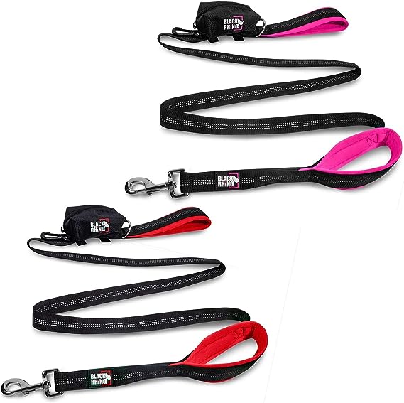 Black Rhino Dog Leash - Heavy Duty - Medium & Large Dogs | 6ft Long Leashes(Red) Bundle with Black Rhino Dog Leash(Pink)