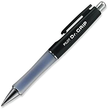 Pilot Dr. Grip Retractable Ballpoint Pens, Medium Point, Black Barrel with Black Ink, Single Pen -36100