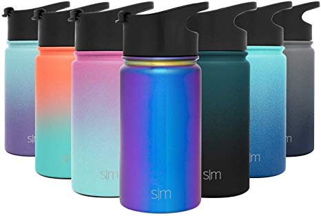 Simple Modern 14 Ounce Summit Kids Water Bottle - Travel Mug Stainless Steel Tumbler Flask  2 Lids - Wide Mouth Double Wall Vacuum Insulated Leakproof -Prism