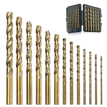 GMTOOLS 13Pcs Cobalt Drill Bits Set, M35 High Speed Steel, Twist Jobber Length Drill Bit Kit for Hardened Metal, Cast Iron, Stainless Steel, Plastic and Wood with Storage Case 1/16"-1/4"