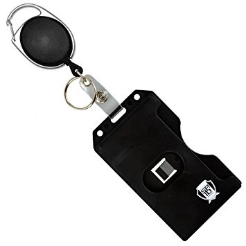 Specialist ID Carabiner Badge Reel with Vertical Multi Card Badge Holder and Key Ring - Max Weight 2 ID Cards & 1 Key (Black)