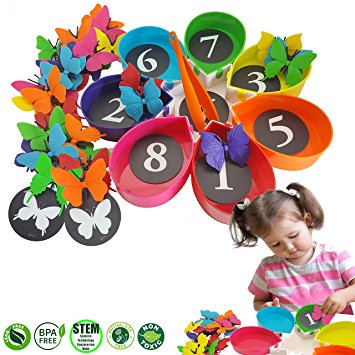 Skoolzy Butterfly Garden Kids Toys – STEM Educational Matching, Sorting & Counting Boys & Girls Toys - 75pc Game for 2, 3, 4, 5 Year Old | Montessori Materials Math Manipulatives | eBook