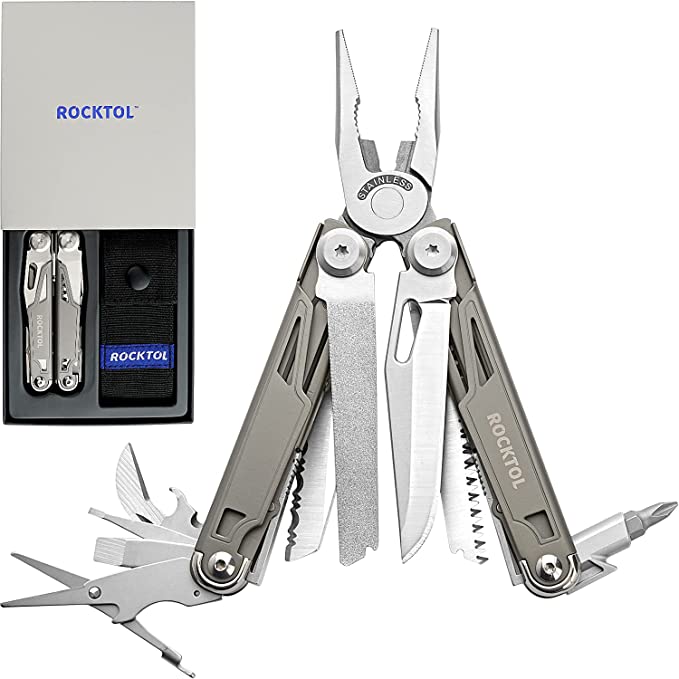 Multitool Pliers,19 in 1 Titanium-plated Handle Multitools with multitool sheath Safety Locking Lightweight EDC Utility Tool for Outdoor Survival or Gifting