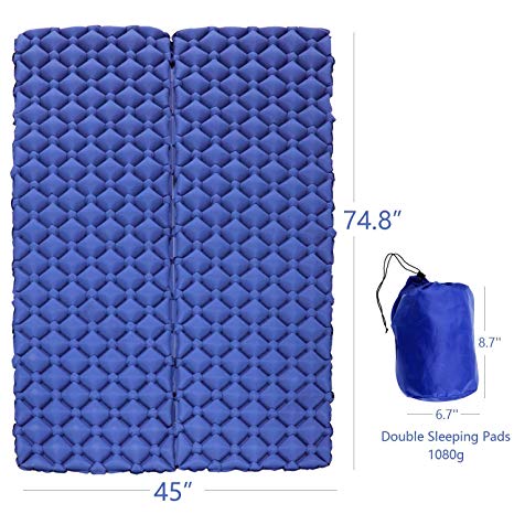 Inflatable Sleeping Pad - Camping Sleeping Pad, Ultralight Air Sleeping Pad for Double/Single Inflatable Camping Mat, Lightweight Folding Air Mattress for Camping, Traveling, Hiking and Backpacking