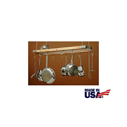 J.K. Adams 39-Inch-by-13-Inch Hardwood Ceiling Pot Rack, 8-Pot Hooks and 4-Utensil Hooks Included, Natural