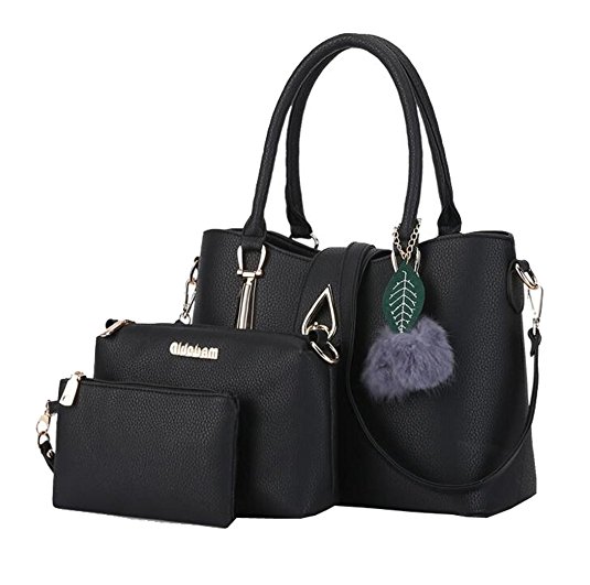 Women Handbag 3 Piece Faux Leather Set Bags with Adjustable Shoulder Strap