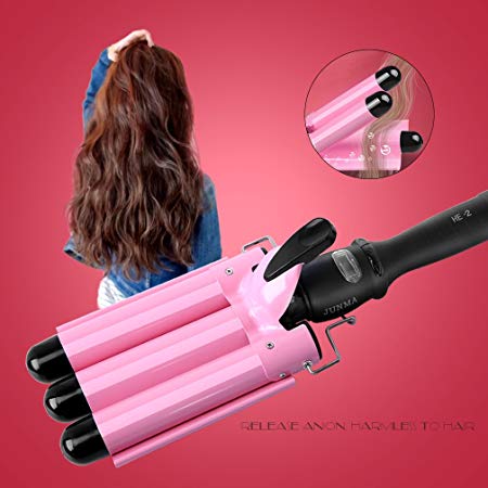 Hair Curling Iron,3 Barrel Hair Curler Waver,Fast Heating Triple Barrel Hair Curling Iron, Tourmaline Ceramic Waver Iron for Long Short Hair (Pink)
