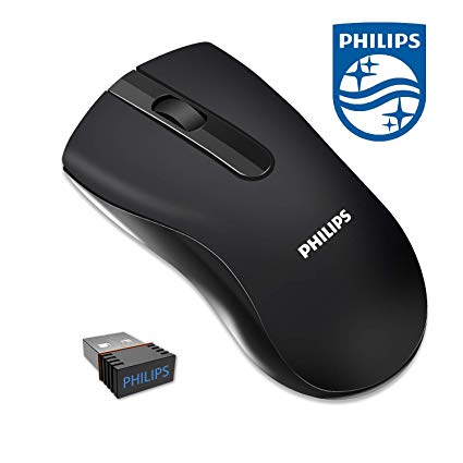 PHILIPS 2.4Ghz Wireless Mouse Slim Click Wireless Computer Mice Optical Mouse with USB Nano Receiver for PC, Laptop, Computer and Mac, Black