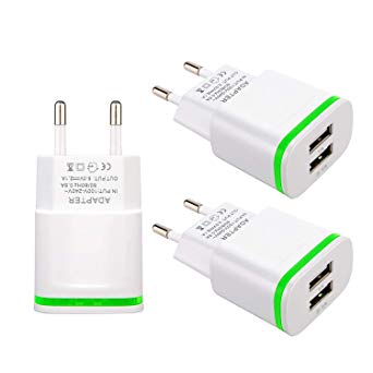 European Plug Adapter, USINFLY Universal Europe Travel Charger 3-Pack 2.1A/5V Europe Dual USB Wall Charger Block for iPhone X 8/7/6/6S Plus, iPad, Samsung Galaxy S8/S7/S6 Edge, Android Phone, More