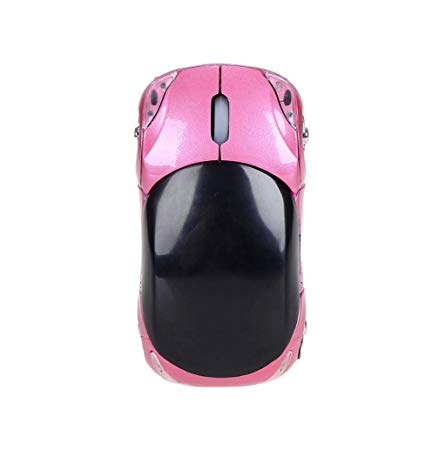 Mini Car Mouse MOKAO 2.4GHz 1200DPI Car Shape Wireless Optical Mouse USB Scroll Mice for Tablet Laptop Computer (Pink)