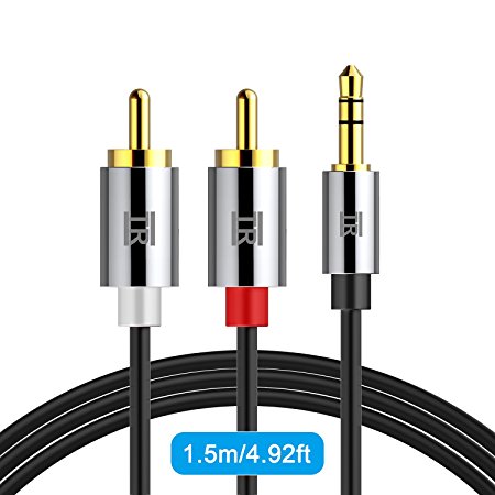 RCA Cable,TechRise 1.5 Meters Gold-Plated 3.5mm Jack to 2 RCA/Phono Stereo Y Splitter Audio Aux Cable - Male to Male