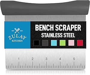 Zulay Premium Multi-purpose Stainless Steel Bench Scraper & Chopper, Easy to Read Etched Markings for Perfect Cuts, Quick & Easy Multi-use Dough Scraper, Dough Cutter & Pastry Scraper (Gray)