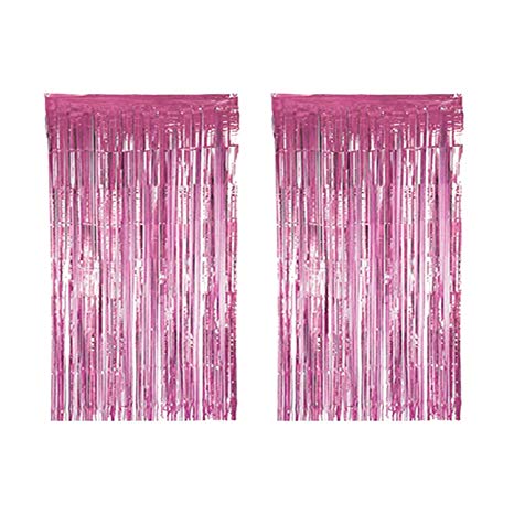 BTSD-home Pink Foil Fringe Curtain, Metallic Photo Booth Tinsel Backdrop Door Curtains for Wedding Birthday and Special Festival Decoration(2 Pack, 6ft x 8 ft)
