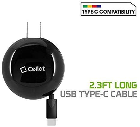 Cellet Type-C Powerful Fast Charging Wall Charger Compact Retractable (3A/15W) Compatible for Google Pixel 3, Pixel 3 XL, Pixel 2, Pixel 2XL, Pixel, Pixel XL, One Plus OnePlus 6T,6,5T,5,3T,3