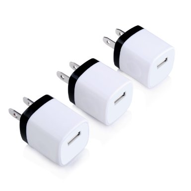 Wall Charger, FiveBox 3-Pack 1AMP USB Power Home Travel Adapter Wall Charger Plug for iPhone 6 Plus, 6s Plus, iPad, Tablet, Samsung Galaxy, HTC, LG, Google, Nokia, Sony and More Devices