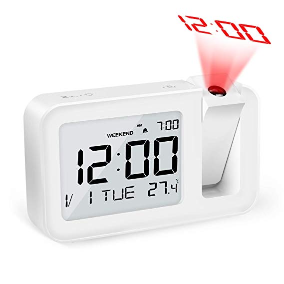 TedGem Digital Alarm Clock, Alarm Clock Projection Alarm Clock Dual Alarm Clock 3.8" LED Alarm Clock Large Number Clock 4 Brightness, Snooze, 2 Alarm Sounds, for Bedroom, Office, Kitchen (White)