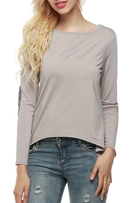 Zeagoo Women's Casual Tunic Tops Long Sleeve T Shirt Round Neck Solid Color with Elbow Patches Blouse Super Comfy