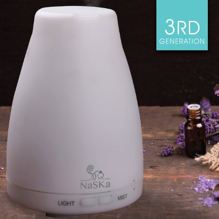 100ml Aromatherapy Essential Oil Diffuser by Naska Portable Ultrasonic Humidifier Diffuser with Adjustable 3rd Generation Mist Mode and Waterless Auto Shut-off 16 Colors Led Lights
