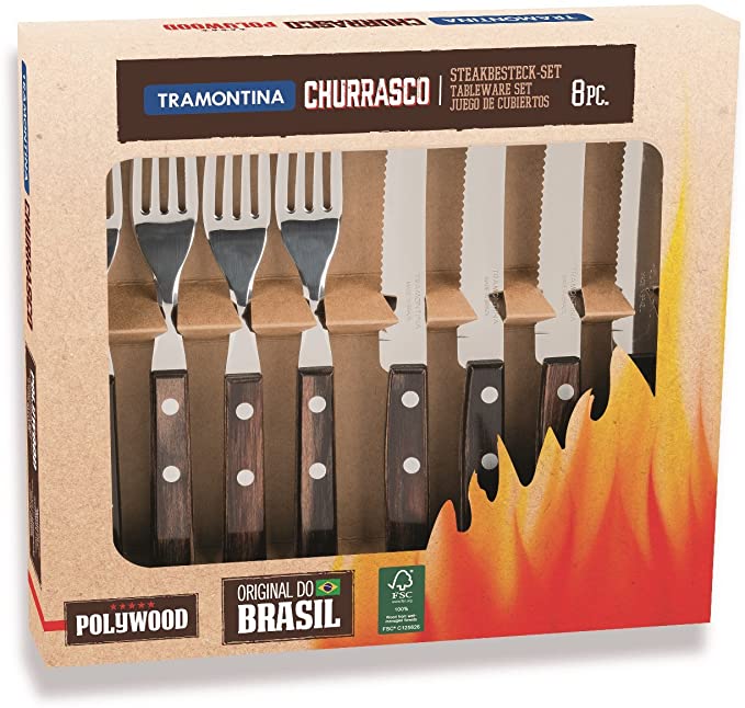 Tramontina Steak Knife Barbecue Set 8 Piece with Wooden Handles