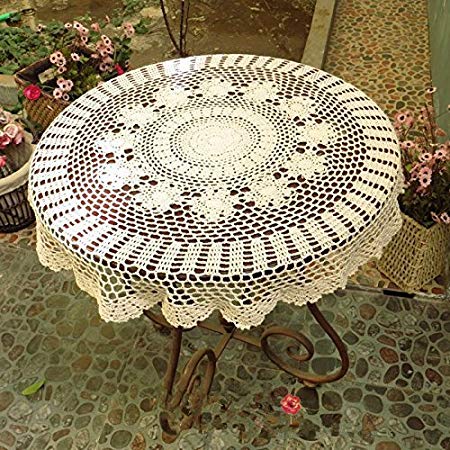 Ustide Round Crochet Tablecloth Rustic Floral Table Cover, 31inches