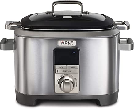 Wolf Gourmet Programmable 6-in-1 Multi Cooker with Temperature Probe, 7 qrt, Slow Cook, Rice, Sauté, Sear, Sous Vide, Stainless Steel, Silver Knob (WGSC120S)