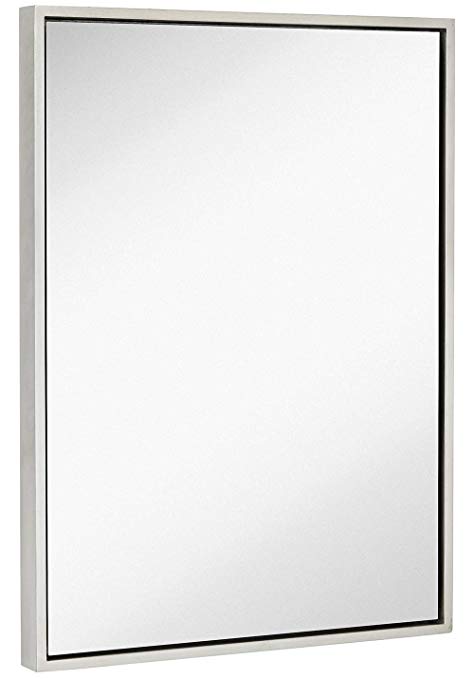 Clean Large Modern Antiqued Silver Frame Wall Mirror | Contemporary Premium Silver Backed Floating Glass Panel | Vanity or Bathroom Mirrored Rectangle Hangs Horizontal or Vertical (22" x 30")