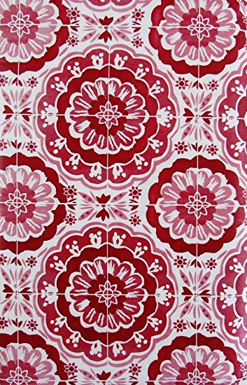 Burtsing Blooms of Color Vinyl Flannel Back Tablecloth - Various Sizes and Colors (60" Round, Shades of Red)