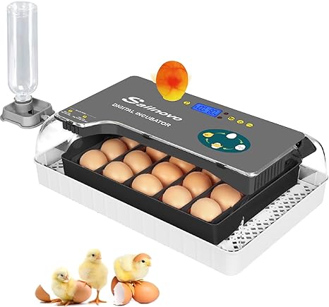 Sailnovo 20 Egg Incubator, with Automatic Egg Turner & Candler, External Water Addition, ℉ Temperature & Humidity Display, for Hatching and Breeding Chickens Chick-Black