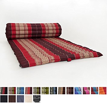 Leewadee Roll Up Thai Mattress, 79x30x2 inches, Kapok Fabric, Red, Premium Double Stitched