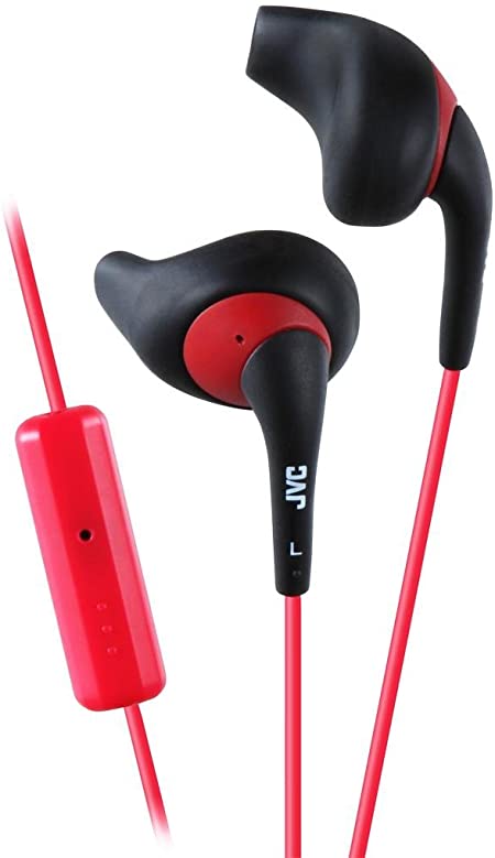 JVC Black and Red Nozzel Secure Comfort Fit Sweat Proof Gumy Sport Earbuds with Long Colored Cord HA-ENR15B