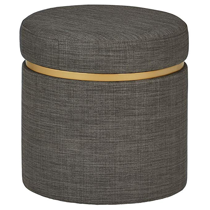 Rivet Asher Modern Storage Ottoman, 15.75"W, Fabric, Dark Grey