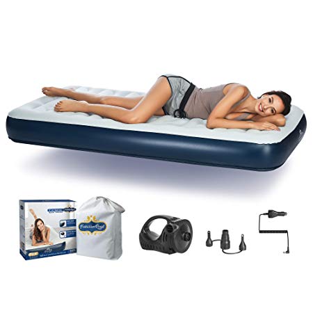 Forbidden Road Air Mattress,Twin and Queen Size Portable Inflatable Single Airbed with External Electric Pump Durable Firm Blow Up Raised Bed with Storage Bag Easy Setup for Guest, Rest, Outdoors