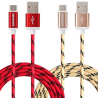 USB Type C Cable,ESEEKGO 2 Pack LG V20 Cable Charger Dirtproof Braided Charging Cable for Huawei P9/Mate 9 LG G5 Google Pixel (3ft/1m Gold Red)