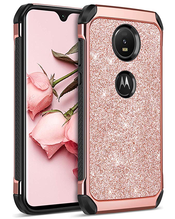 BENTOBEN Moto Z4 Case, 2 in 1 Hybrid Glitter Sparkle Bling Shiny Faux Leather Hard Cover Soft Rubber Bumper Girls Women Rugged Shockproof Protective Phone Case for Motorola Moto Z4, Rose Gold