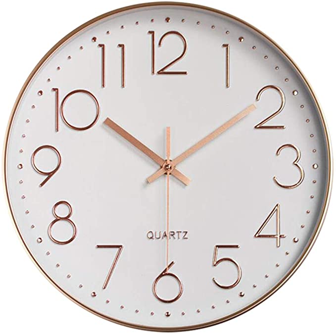 12 Inch Modern Wall Clock Silent Non Ticking Easy to Read Decorative Wall Clocks for Living Room Decor Home Office Kitchen (Bai Mei)