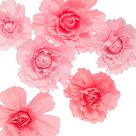 ling's moment Large Paper Flower Decorations 6 X Pink Crepe Paper Flower, Handcrafted Flowers, Wall Hanging, Classic Giant Paper Flower, Wedding Backdrop, Baby Nursery Home Decor, Archway Decoration