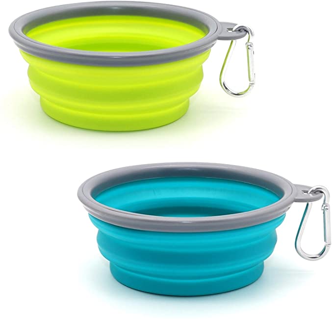 SLSON Collapsible Dog Bowl 2 Pack, Portable Silicone Pet Feeder, Foldable Expandable for Dog/Cat Food Water Feeding, Travel Bowl for Camping