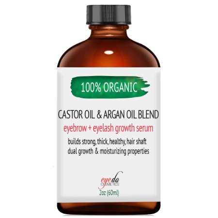 2oz 100% Organic Castor Oil & Argan Oil Blend Eyebrow + Eyelash Growth Accelerator Serum