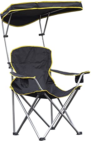 Quik Shade Heavy Duty Max Shade Extra Wide Folding Camp Chair with Tilt UV Sun Protection Canopy – Black