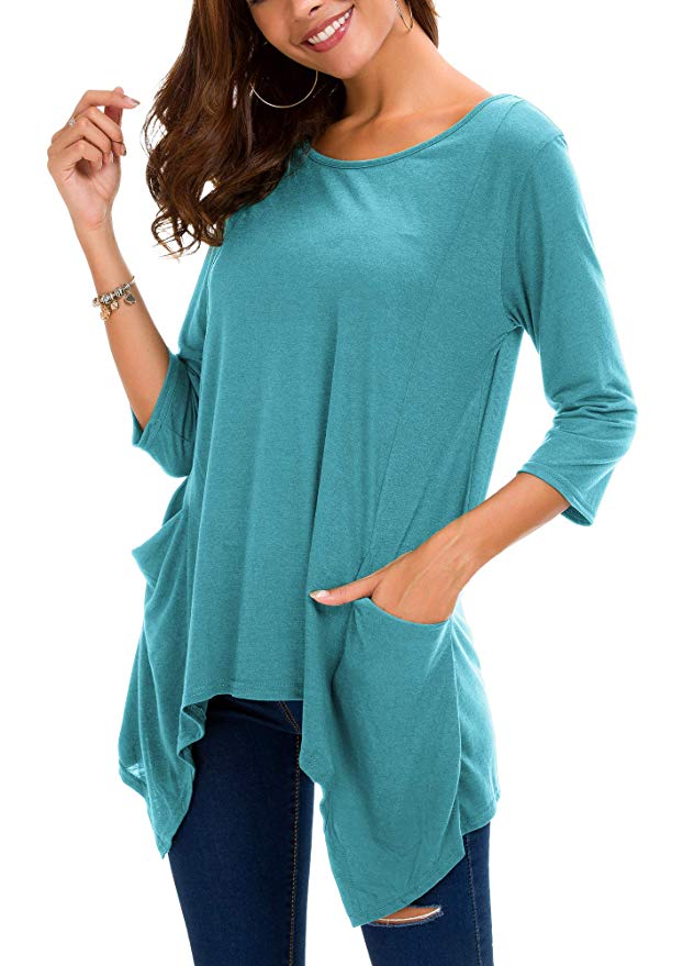 Urban CoCo Women's Plus Size 3/4 Sleeve Tunic Tops for Leggings Loose Pocket Shirt