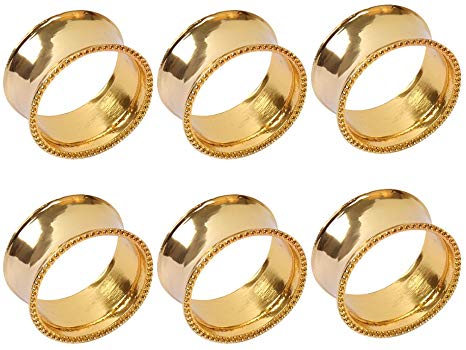 Frjjthchy 6 Pcs Stainless Steel Bead Side Napkin Rings Delicate Serviette Buckles (Gold)