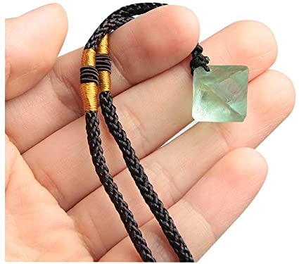 Acxico 2 pcs Green Flourite Gem Stone Crystal Pendant Necklace Healing Gemstone